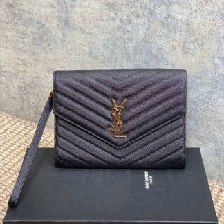 Replica Saint Laurent Quilted Embossed Leather Monogram Clutch