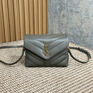 Replica Saint Laurent Calfskin Y Quilted Monogram Toy Loulou Crossbody Bag Kaki Grey