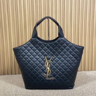 Replica Saint Laurent Icare Maxi Quilted Lambskin Shopping Tote Bag Black