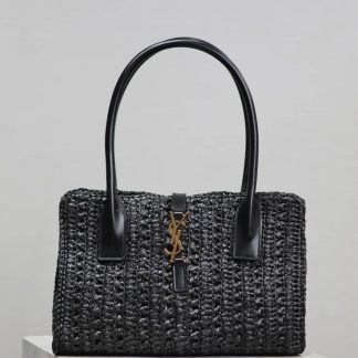 Replica Saint Laurent Panier raffia tote bag black