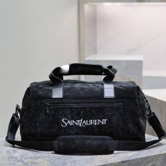 Replica Saint Laurent Leather-Trimmed Logo Print Suede Duffle Bag