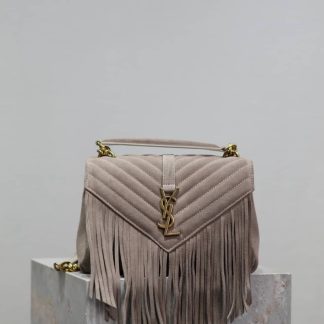 Replica Saint Laurent Suede Matelasse Chevron Fringe Monogram College Bag