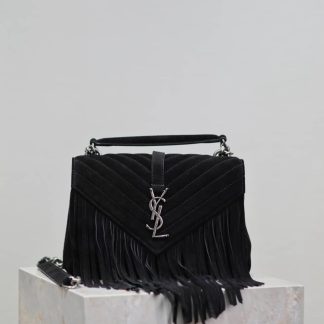 Replica Saint Laurent Chevron Quilted Suede Fringe College Shoulder Bag