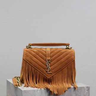 Replica Saint Laurent Chevron Quilted Suede Fringe College Shoulder Bag