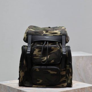 Replica Saint Laurent Leather Nylon City Multi-Pocket Backpack