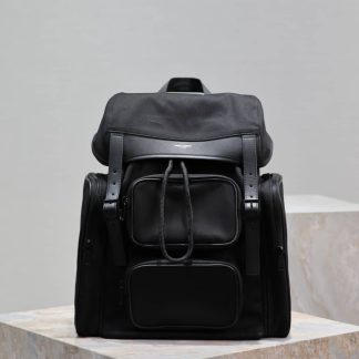 Replica Saint Laurent Leather Nylon City Multi-Pocket Backpack