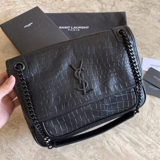 Replica Saint Laurent Niki Calfskin Crocodile Embossed Medium Chain Bag