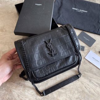 Replica Saint Laurent Niki Calfskin Crocodile Embossed Small Chain Bag