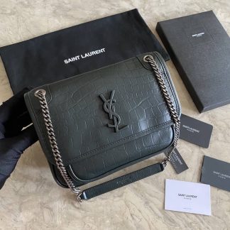 Replica Saint Laurent Niki Calfskin Crocodile Embossed Small Chain Bag