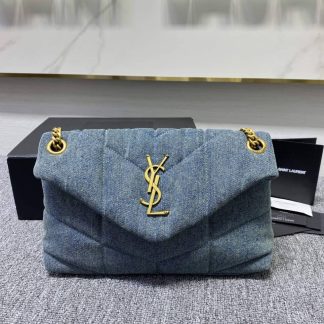 Replica Saint Laurent Loulou Puffer denim Medium shoulder bag