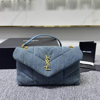 Replica Saint Laurent Loulou Puffer denim Small shoulder bag