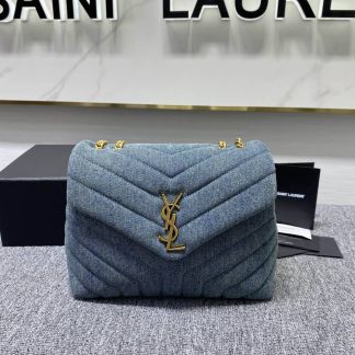 Replica Saint Laurent Loulou Puffer Denim Blue Chain Shoulder Bag