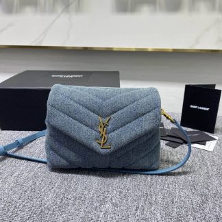 Replica Saint Laurent Loulou Puffer Denim Blue Chain Shoulder Bag