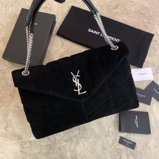 Replica Saint Laurent Loulou Puffer Suede Bag Black