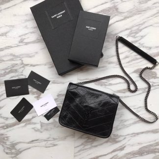 Replica Saint Laurent Niki Crinkled Calfskin Crossbody Chain Bag