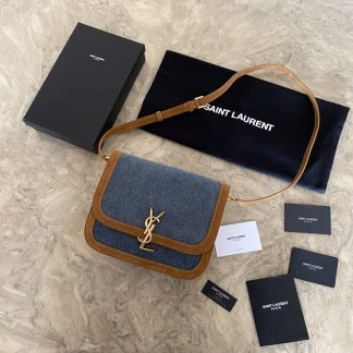 Replica Saint Laurent Monogram Solferino Denim Suede Soft Satchel