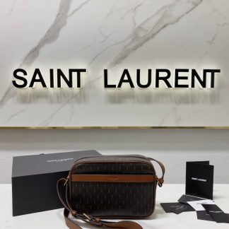 Replica Saint Laurent Coated Canvas Camera Shoulder Bag Brown