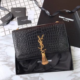 Replica Saint Laurent Kate Crocodile Embossed Leather Tassel Shoulder Bag