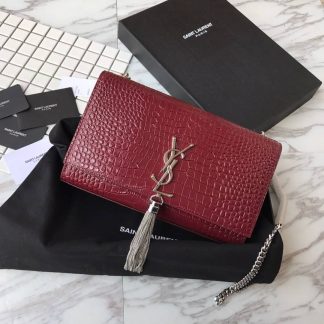 Replica Saint Laurent Kate Crocodile Embossed Leather Tassel Shoulder Bag