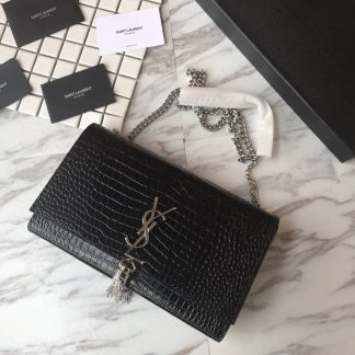 Replica Saint Laurent Kate Crocodile Embossed Leather Tassel Shoulder Bag