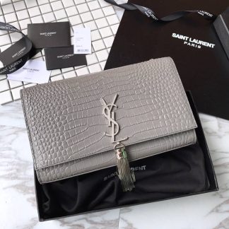 Replica Saint Laurent Kate Crocodile Embossed Leather Tassel Shoulder Bag