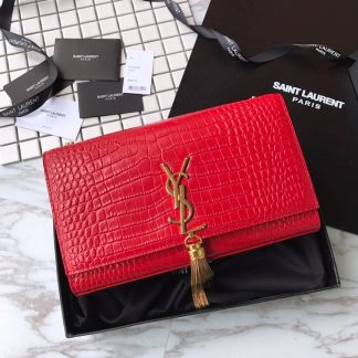 Replica Saint Laurent Kate Crocodile Embossed Leather Tassel Shoulder Bag