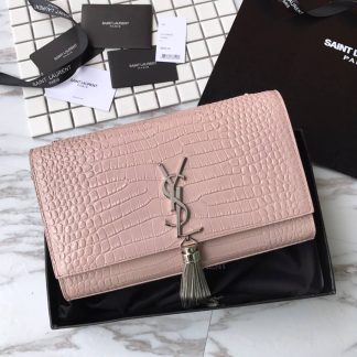 Replica Saint Laurent Kate Crocodile Embossed Leather Tassel Shoulder Bag