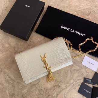 Replica Saint Laurent Kate Crocodile Embossed Leather Tassel Shoulder Bag