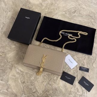 Replica Saint Laurent Kate Crocodile Embossed Leather Tassel Shoulder Bag