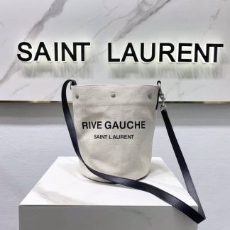 Replica Saint Laurent canvas leather rive gauche bucket bag White