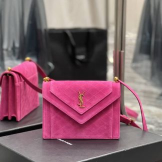 Replica Saint Laurent Mini Gaby Quilted Suede Shoulder Bag Rose