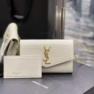 Replica Saint Laurent uptown crocodile embossed shiny leather chain shoulder bag