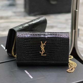 Replica Saint Laurent Croc Embossed Leather Cassandra Wallet on Chain