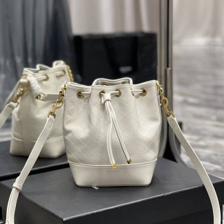 Replica Saint Laurent Emmanuelle Quilted Lambskin Small Bucket Bag White