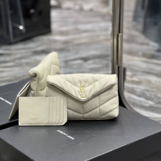 Replica Saint Laurent Leather Loulou Puffer Monogram Pouch Off white