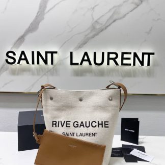 Replica Saint Laurent Rive Gauche White Linen Bucket Bag