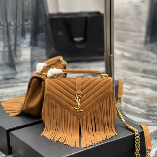 Replica Saint Laurent Classic Monogram Fringe Matelasse Suede College Bag