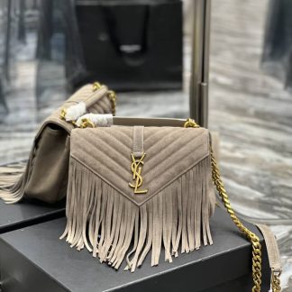 Replica Saint Laurent Classic Monogram Fringe Matelasse Suede College Bag