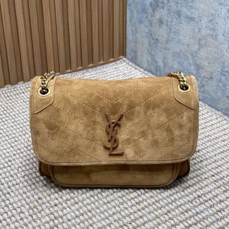 Replica Saint Laurent Niki Suede Medium Shoulder Bag Tan