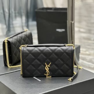 Replica Saint Laurent Quilted Lambskin Becky Mini Chain Bag Black