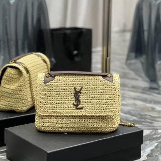 Replica Saint Laurent Medium Niki raffia shoulder bag