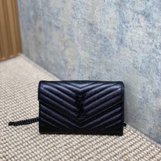 Replica Saint Laurent Monogram Envelope Quilted Leather Wallet On Chain