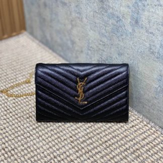 Replica Saint Laurent Monogram Envelope Quilted Leather Wallet On Chain