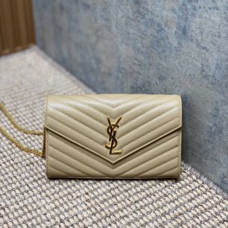 Replica Saint Laurent Monogram Envelope Quilted Leather Wallet On Chain