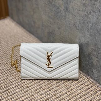 Replica Saint Laurent Monogram Envelope Quilted Leather Wallet On Chain