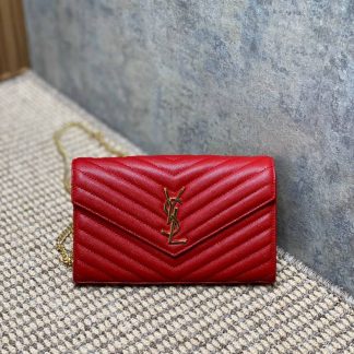 Replica Saint Laurent Monogram Envelope Quilted Leather Wallet On Chain