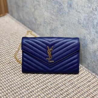 Replica Saint Laurent Monogram Envelope Quilted Leather Wallet On Chain