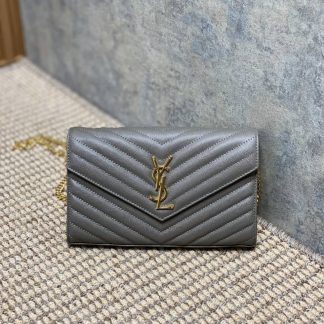 Replica Saint Laurent Monogram Envelope Quilted Leather Wallet On Chain