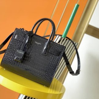 Replica Saint Laurent Calfskin Crocodile Embossed Nano Sac De Jour Tote