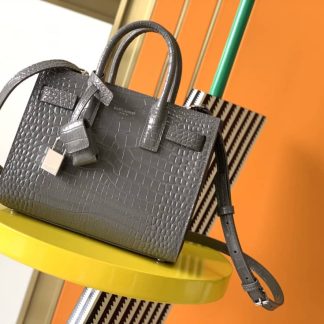 Replica Saint Laurent Calfskin Crocodile Embossed Nano Sac De Jour Tote